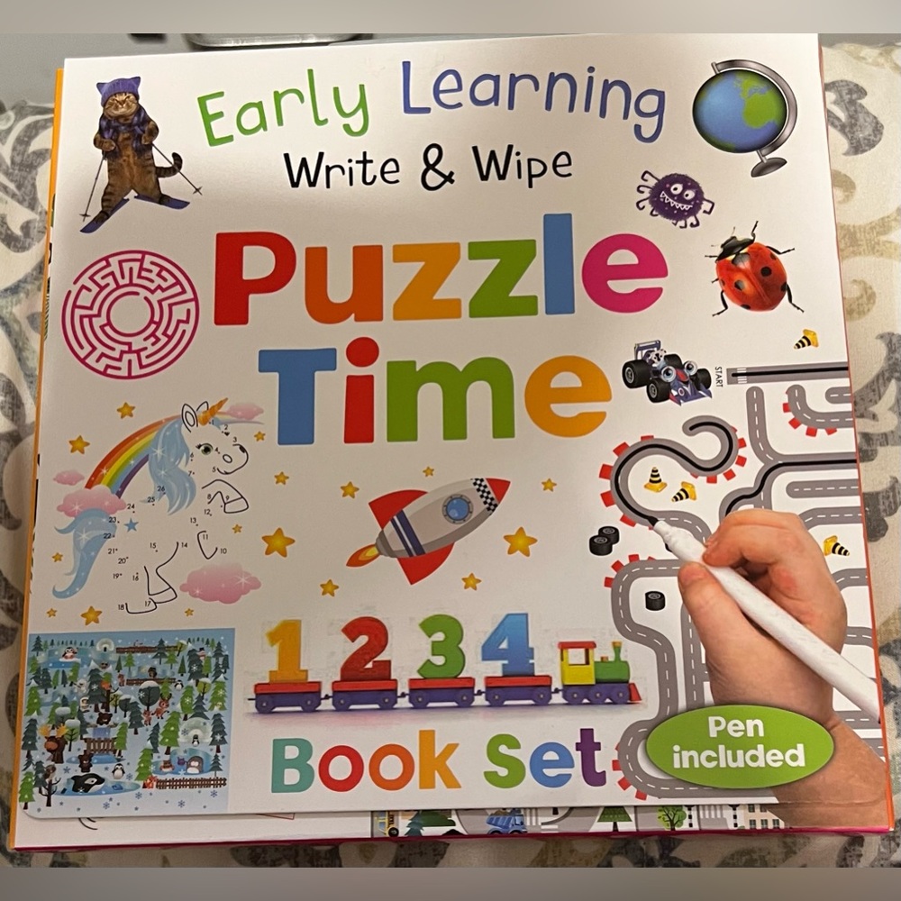 EARLY LEARNING WRITE & WIPE “PUZZLE TIME” BOXED SET Lift-Flap & Wipe